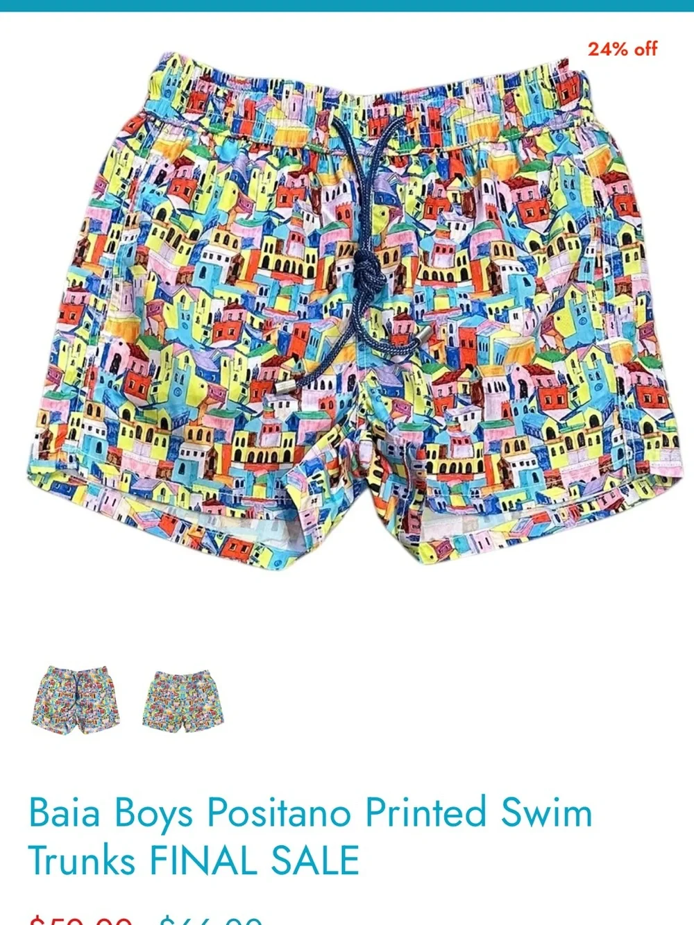 Boys Baia Positano Printed Swim Trunks - Multicolor. Medium